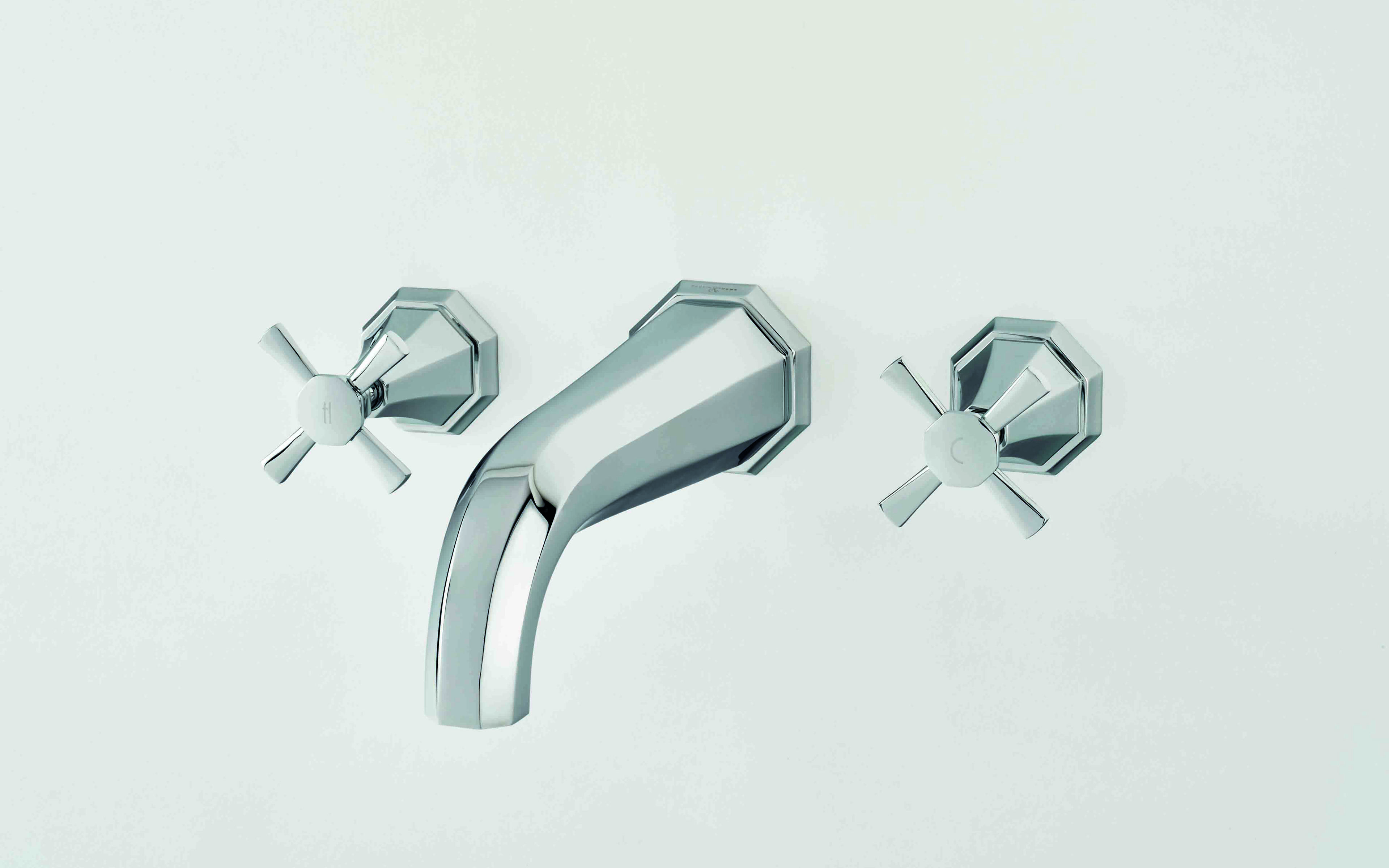 Deco Three-Hole Wall-Mounted Bath Filler with Crosstop Handles - Chrome