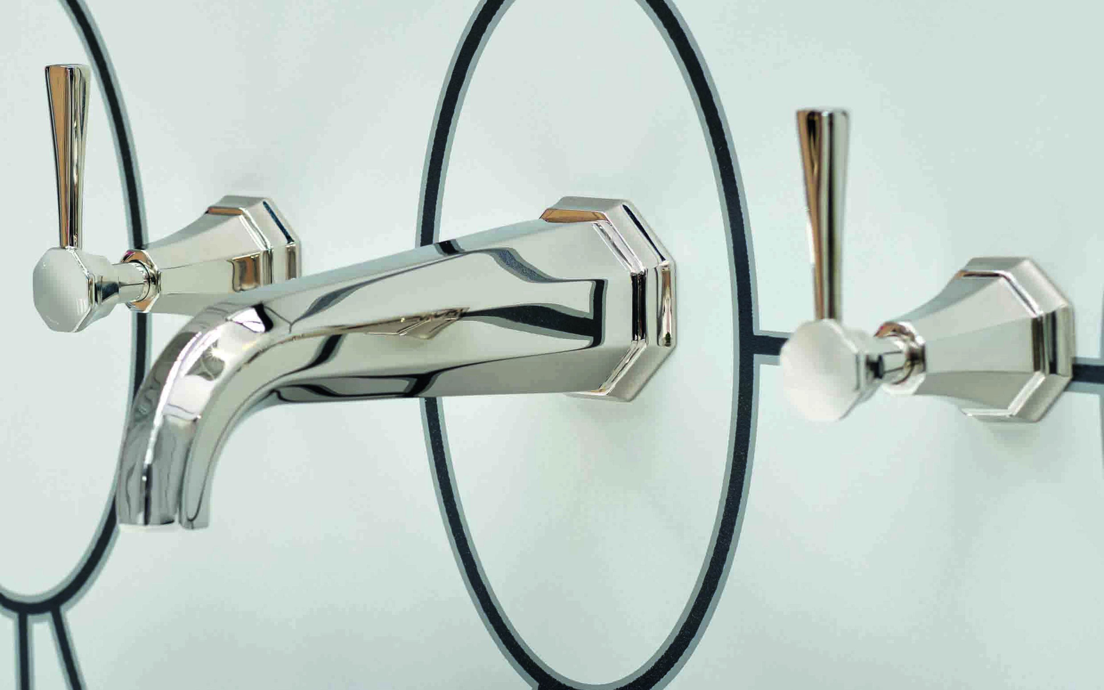 Deco Three-Hole Wall-Mounted Basin Mixer with Lever Handles - Nickel