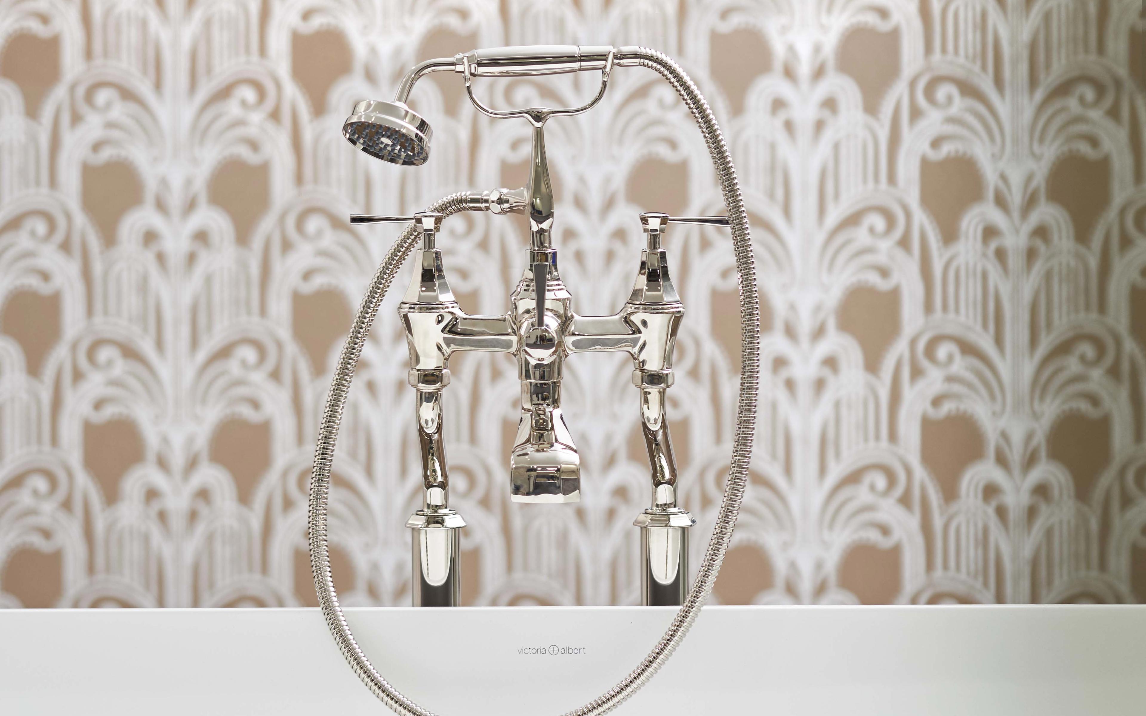 Deco Floor-Mounted Bath-Shower Mixer with Handshower - Nickel