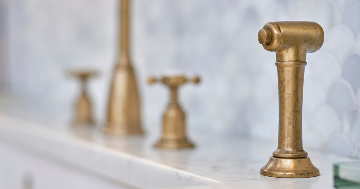 Phoenician Widespread Sink Mixer with Rinse in Aged Brass
