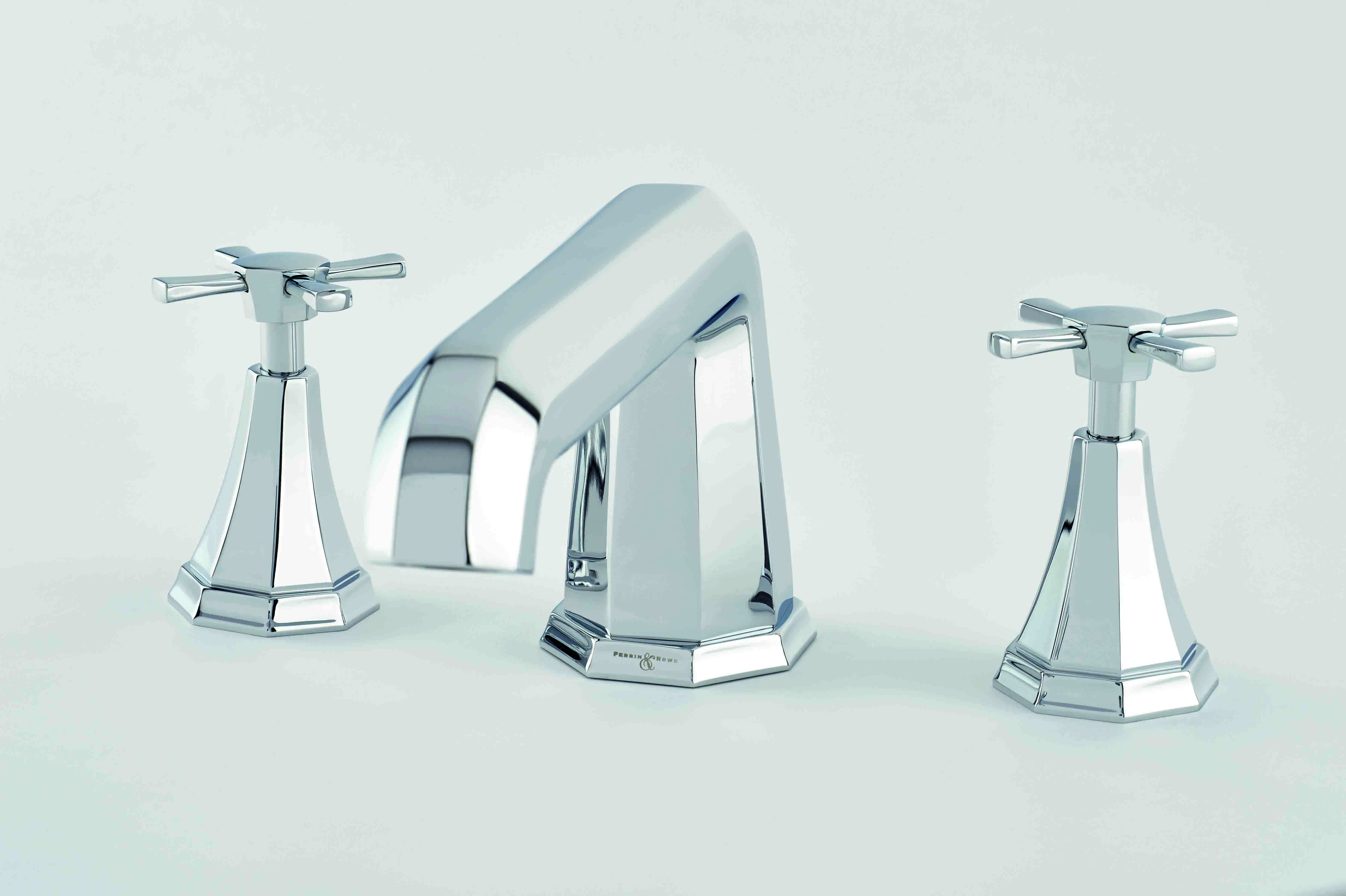 Deco Three-Hole Deck-Mounted Bath Filler with Crosstop Handles - Chrome